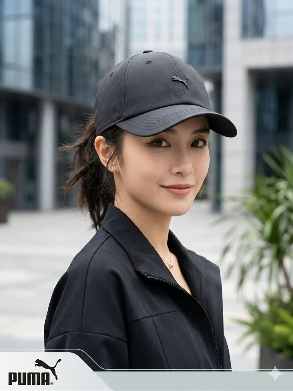 PUMA Essentials Elevated Black Hat with Matte Metal Cat Logo - Brand New